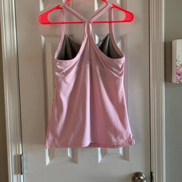 Adidas Pink Climalite Yoga Tank Racerback with Grey Shelf Bra - Picture 4 of 9
